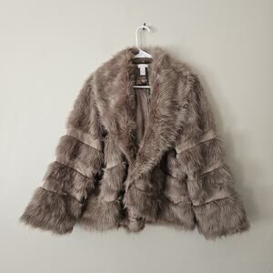 CHICOS Size 3 FAUX FUR COAT JACKET BROWN Women's XL